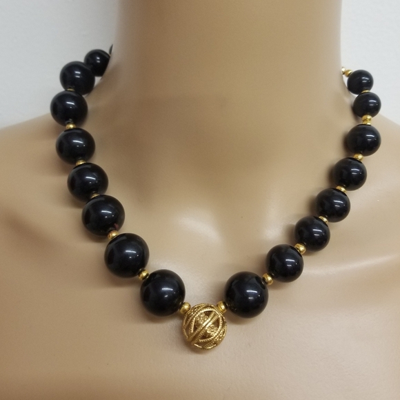A.V. MAX Jewelry - A.V. MAX BLACK & GOLD BEADED COLLAR LENGTH NECKLACE